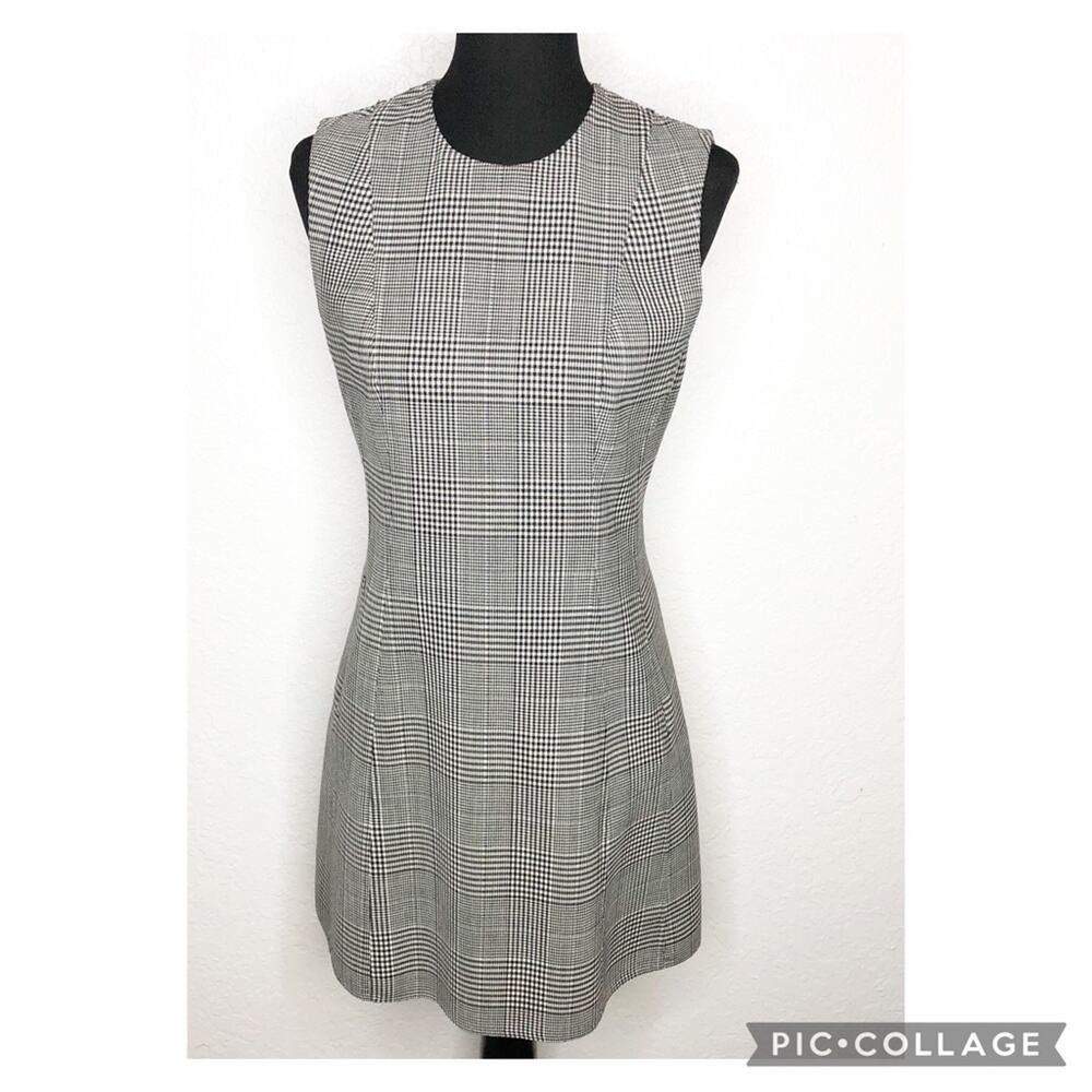 Theory Helaina Portland black white micro plaid wool sleeveless dress size 4